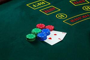 Poker play. Chips and cards photo