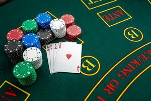 Poker play. Chips and cards photo