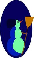 Snowman with broom vector or color illustration