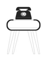 Retro telephone table stand black and white 2D line cartoon object. Vintage dial phone standing on nightstand isolated vector outline item. Telecommunication old monochromatic flat spot illustration