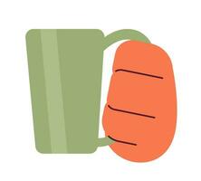taza de té Bebiendo dibujos animados personaje mano ilustración. bebida jarra participación 2d vector imagen aislado en blanco antecedentes. descanso hora refresco. café disfrute editable plano clipart color