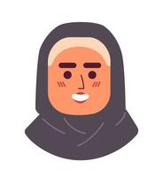 adulto turco mujer Pañuelo 2d vector avatar ilustración. alegre dama dibujos animados personaje cara retrato. turco cultura, religioso hijab plano color usuario perfil imagen aislado en blanco antecedentes