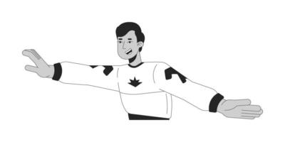 Dance move with hands indian man black and white 2D line cartoon character. South asian guy disco clubbing isolated vector outline person. Nostalgia performance monochromatic flat spot illustration