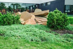 backyard with landscaping. photo