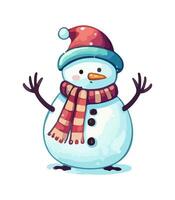 AI generated Snowman with a scarf, gloves and hat isolated in a white background in cartoon watercolor style. Flat design. Vector illustration.