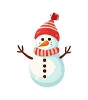 AI generated Snowman with a scarf, gloves and hat isolated in a white background in cartoon watercolor style. Flat design. Vector illustration.