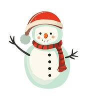 AI generated Snowman with a scarf, gloves and hat isolated in a white background in cartoon watercolor style. Flat design. Vector illustration.