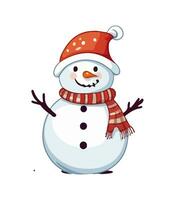 AI generated Snowman with a scarf, gloves and hat isolated in a white background in cartoon watercolor style. Flat design. Vector illustration.