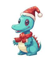 AI generated Vector cute Christmas dragon. Symbol of the New Year. Dinosaur illustration in watercolor style