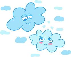 Two clouds looking happy vector or color illustration