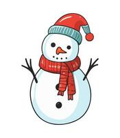 AI generated Snowman with a scarf, gloves and hat isolated in a white background in cartoon watercolor style. vector