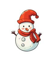 AI generated Snowman with a scarf, gloves and hat isolated in a white background in cartoon watercolor style. vector