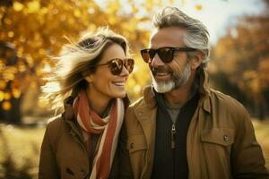 AI generated Middle aged Pair Takes Pleasurable Health Walk in Park Together photo