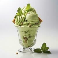 AI generated Matcha ice cream dessert on white background. AI Generated photo