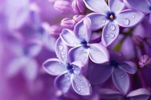 AI generated Lilac blossom macro background with copy space. AI Generated photo