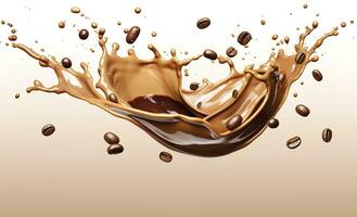 AI generated hot liquid coffee splash with Coffee Bean falling, 3d illustration. AI Generated photo