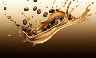 AI generated hot liquid coffee splash with Coffee Bean falling, 3d illustration. AI Generated photo