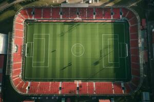 AI generated Bird eye soccer pitch. Generate ai photo