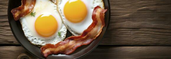 AI generated Fried eggs and bacon. AI Generated photo