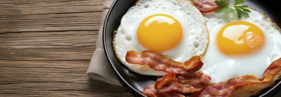 AI generated Fried eggs and bacon. AI Generated photo