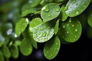 AI generated Green leaves with water droplets on them. AI Generated photo