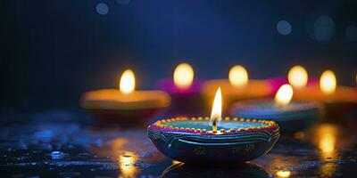 AI generated Happy Diwali. Diya oil lamps were lit during the celebration. AI Generated photo