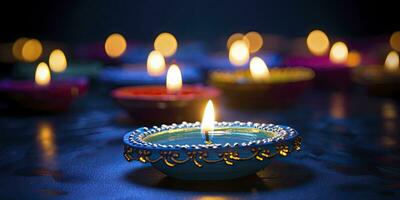 AI generated Happy Diwali. Diya oil lamps were lit during the celebration. AI Generated photo