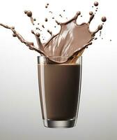 AI generated Glass with splashing cocoa, Chocolate Pouring, and splash. 3d illustration.  AI Generated photo