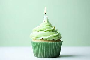 AI generated Happy Birthday Cupcake with Candle. AI Generated photo