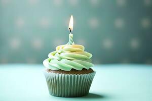 AI generated Happy Birthday Cupcake with Candle. AI Generated photo