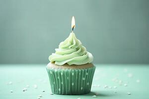 AI generated Happy Birthday Cupcake with Candle. AI Generated photo