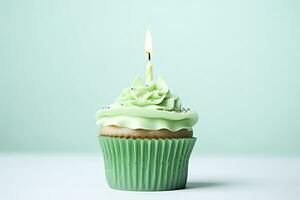 AI generated Happy Birthday Cupcake with Candle. AI Generated photo