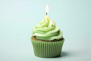 AI generated Happy Birthday Cupcake with Candle. AI Generated photo