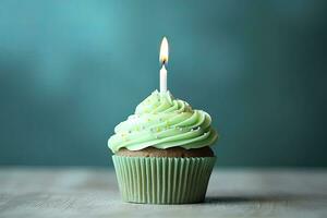 AI generated Happy Birthday Cupcake with Candle. AI Generated photo