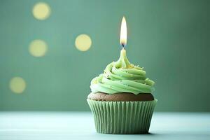 AI generated Happy Birthday Cupcake with Candle. AI Generated photo