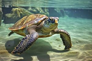 AI generated Green turtle at the seawater. AI Generated photo