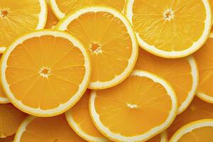 AI generated Orange fruit slices citrus arrangement full frame background. AI Generated photo