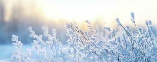 AI generated Frozen snowy grass, winter natural abstract background. beautiful winter landscape. AI Generated photo