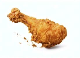 AI generated Fried chicken leg falling in the air isolated on a white background. AI Generated. photo