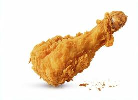 AI generated Fried chicken leg falling in the air isolated on a white background. AI Generated. photo