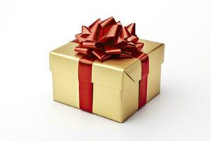 AI generated Gift box with red ribbon isolated on white background. AI Generated photo