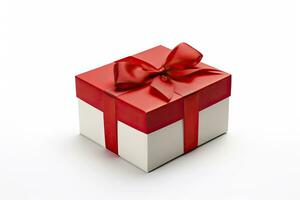 AI generated Gift box with red ribbon isolated on white background. AI Generated photo