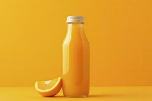 AI generated Orange Juice bottle on orange background. AI Generated photo