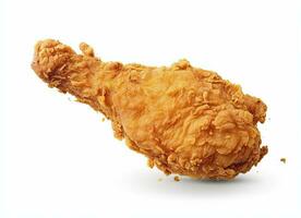 AI generated Fried chicken leg falling in the air isolated on a white background. AI Generated. photo