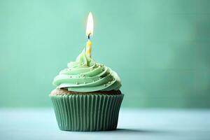 AI generated Happy Birthday Cupcake with Candle. AI Generated photo