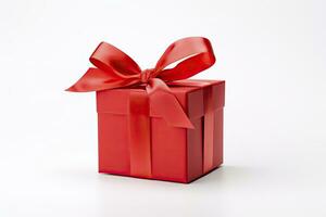 AI generated Gift box with red ribbon isolated on white background. AI Generated photo