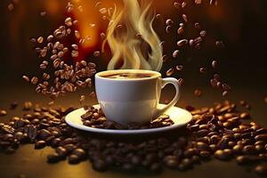 AI generated Coffee Bliss. Savoring the Aromatic Symphony of Splashing Beans. Generative AI photo