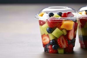 AI generated Fresh fruit salad to go with copy space. AI Generated photo