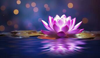 AI generated Lotus Pink light purple floating light sparkle purple background. AI Generated photo