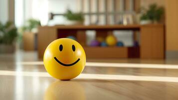 AI generated A Yellow Smiling Ball Can Promote a Positive Work Environment. Generative AI photo